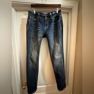 Women’s Miss Me straight leg, embroidered, studded,  stretch Jean